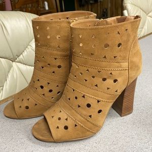 Torrid cognac cut out peep toe heeled booties